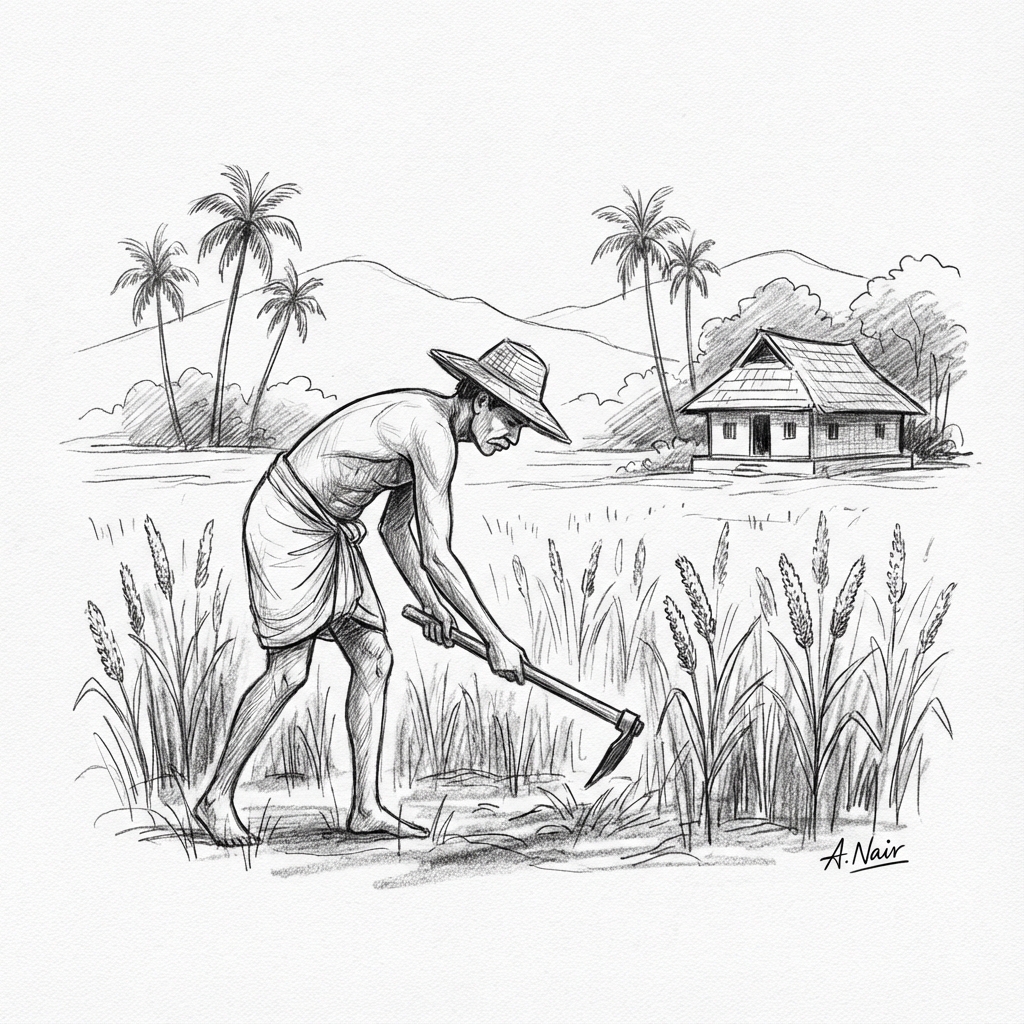 Traditional Millet Farming in Kerala - Pencil Drawing